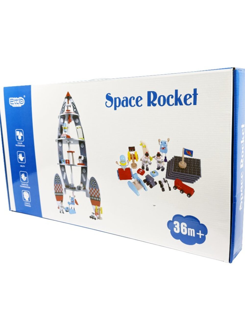 Large Wooden Rocket Ship Playset for Kids, Montessori Space Astronaut Toy - Picture 13 of 16
